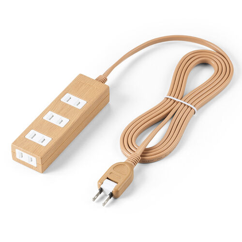 電源タップ（雷ガード内蔵・4個口・2P・2m・マグネット・シャッター・スイングプラグ・トラッキング予防・ライトブラウン）