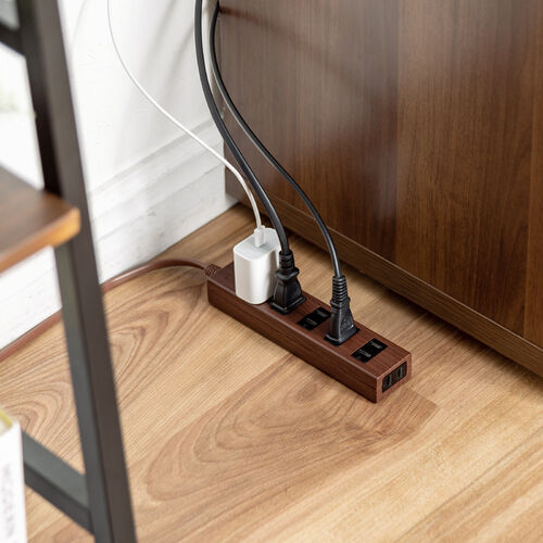 電源タップ（雷ガード内蔵・6個口・2P・2m・マグネット・シャッター・スイングプラグ・トラッキング予防・ダークブラウン）