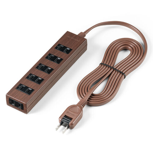 電源タップ（雷ガード内蔵・6個口・2P・2m・マグネット・シャッター・スイングプラグ・トラッキング予防・ダークブラウン）