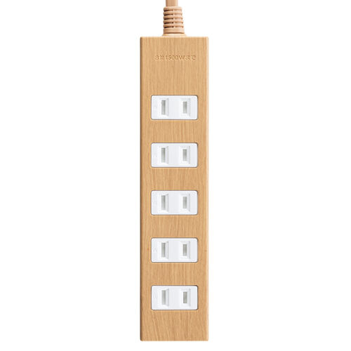 電源タップ（雷ガード内蔵・6個口・2P・2m・マグネット・シャッター・スイングプラグ・トラッキング予防・ライトブラウン）
