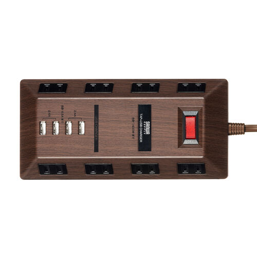 USB充電ポート付き電源タップ（2P・8個口・USB 4ポート・一括集中