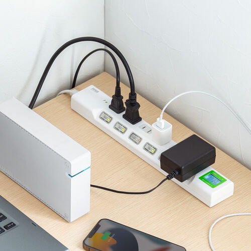 電源タップ（ワットメーター付・ワットモニター・ワットチェッカー・消費電力計・節電・個別スイッチ・雷ガード・2P・6個口・1.5m）