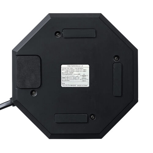 電源タップ（USB充電付・クランプ固定・8個口・八角形・Type-C対応・ケーブル3m・ブラック）