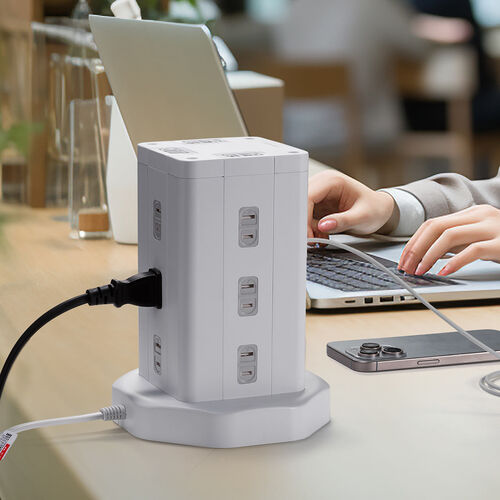 電源タップ（タワー・12個口・PD 20W対応・USB-A×3ポート・USB-C ×1ポート・3m・一括スイッチ付き・スイングプラグ・USB充電・延長コード・ホワイト）