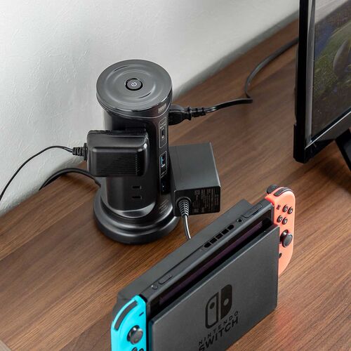 タワー型電源タップ（タワータップ・USB充電対応・タイプC搭載・12個口・2m・ブラック）