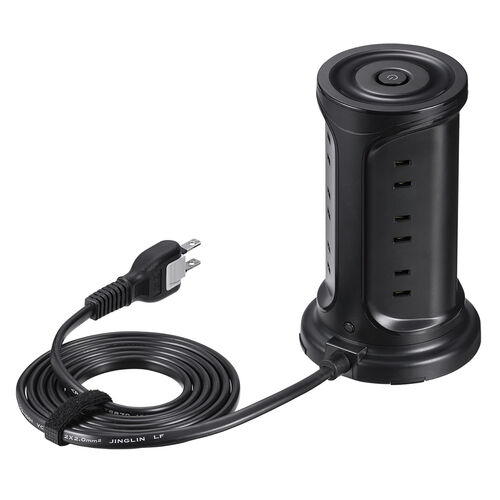 タワー型電源タップ（タワータップ・USB充電対応・タイプC搭載・12個口・2m・ブラック）