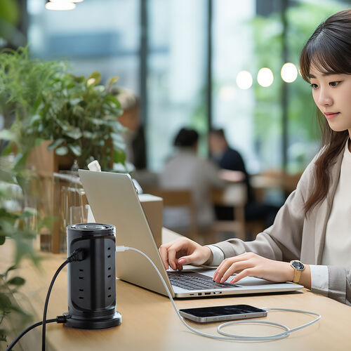 タワー型電源タップ（タワータップ・USB充電対応・タイプC搭載・12個口・2m・ブラック）