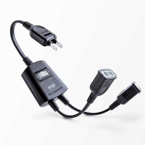 延長コード（短い・2個口・ACアダプタ対応・集中スイッチ付・ブラック）