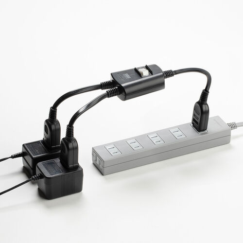 延長コード（短い・2個口・ACアダプタ対応・集中スイッチ付・ブラック）