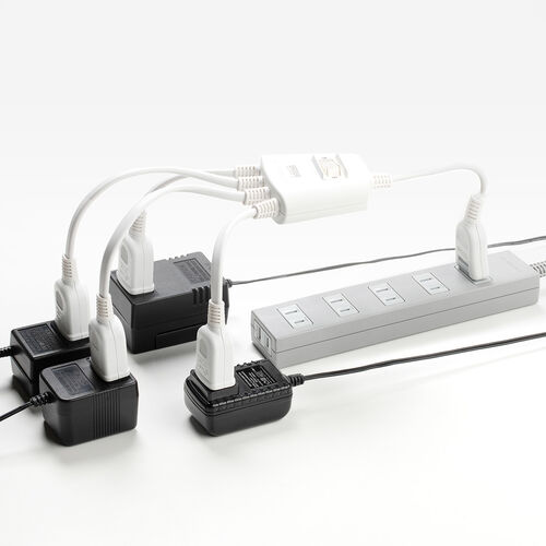 延長コード（短い・4個口・ACアダプタ対応・集中スイッチ付・ホワイト）