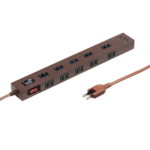 電源タップ（マグネット付・USB PD対応・10個口・一括集中スィッチ付・雷ガード・ブラウン）