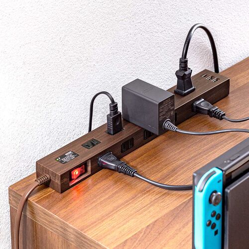 電源タップ（マグネット付・USB PD対応・10個口・一括集中スィッチ付・雷ガード・ブラウン）