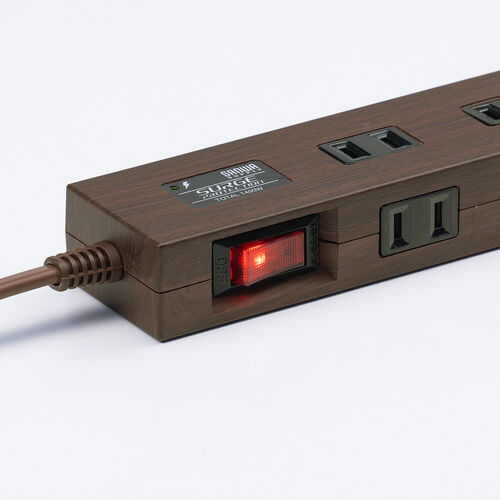 電源タップ（マグネット付・USB PD対応・10個口・一括集中スィッチ付・雷ガード・ブラウン）