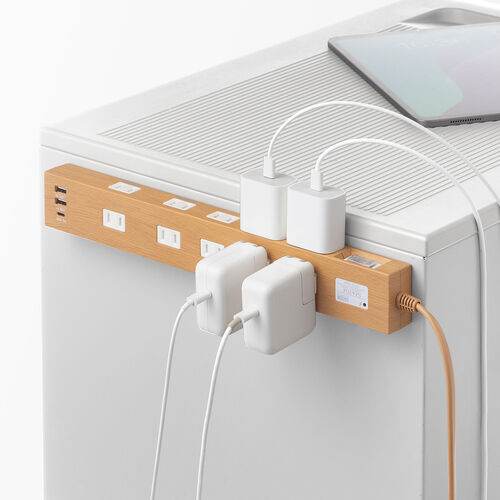 電源タップ（マグネット付・USB PD対応・10個口・一括集中スィッチ付・雷ガード・ライトブラウン）