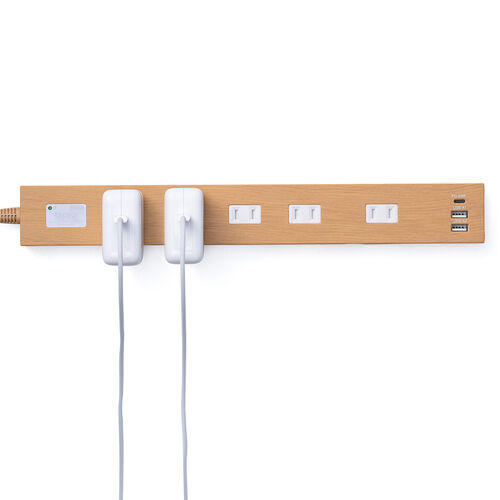 電源タップ（マグネット付・USB PD対応・10個口・一括集中スィッチ付・雷ガード・ライトブラウン）