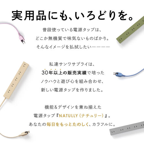 電源タップ（10個口・2m・強力マグネット・シャッター付・2P・アースブルー・NATULLY・ナチュリー）