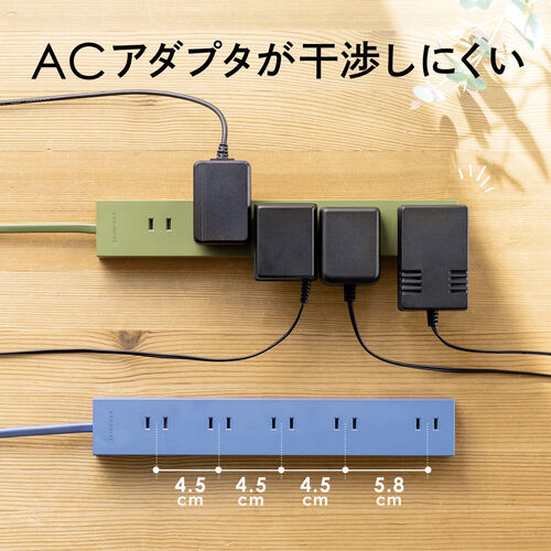 電源タップ（10個口・2m・強力マグネット・シャッター付・2P・アースブルー・NATULLY・ナチュリー）