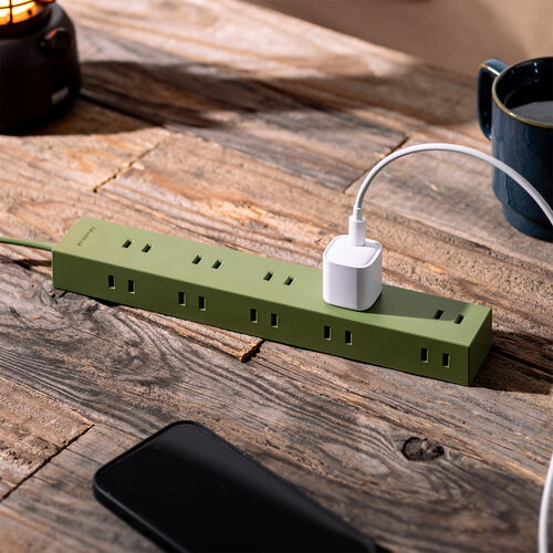 電源タップ（10個口・2m・強力マグネット・シャッター付・2P・オリーブ・NATULLY・ナチュリー）