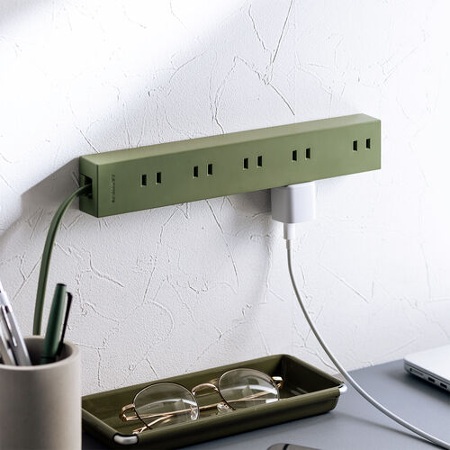 電源タップ（10個口・2m・強力マグネット・シャッター付・2P・オリーブ・NATULLY・ナチュリー）