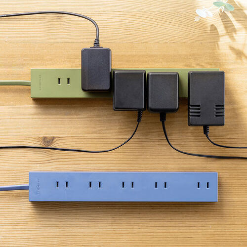 電源タップ（10個口・2m・強力マグネット・シャッター付・2P・オリーブ・NATULLY・ナチュリー）