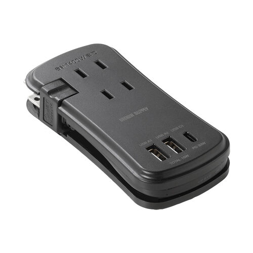 電源タップ（モバイルタップ・USBPD対応・USB充電器・巻取りケーブル・PD33W対応・コンセント3個口・USB A2個口・USB C 1個口・ブラック）