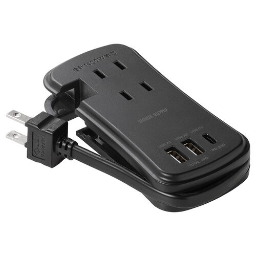 電源タップ（モバイルタップ・USBPD対応・USB充電器・巻取りケーブル・PD33W対応・コンセント3個口・USB A2個口・USB C 1個口・ブラック）