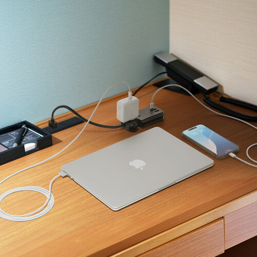 電源タップ（モバイルタップ・USBPD対応・USB充電器・巻取りケーブル・PD33W対応・コンセント3個口・USB A2個口・USB C 1個口・ブラック）