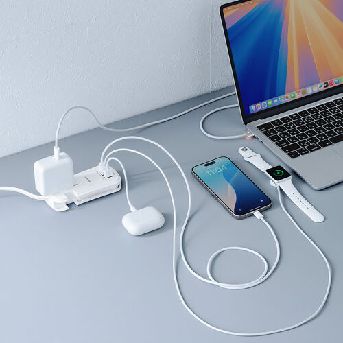 電源タップ（モバイルタップ・USBPD対応・USB充電器・巻取りケーブル・PD33W対応・コンセント3個口・USB A2個口・USB C 1個口・ホワイト）