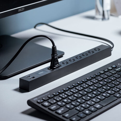 電源タップ（USB急速充電・PD33W・スリムタップ・AC8口・TypeC対応・縦横差し込み・1.5m・ACアダプタ対応・シンプルデザイン・スイングプラグ・ブラック）