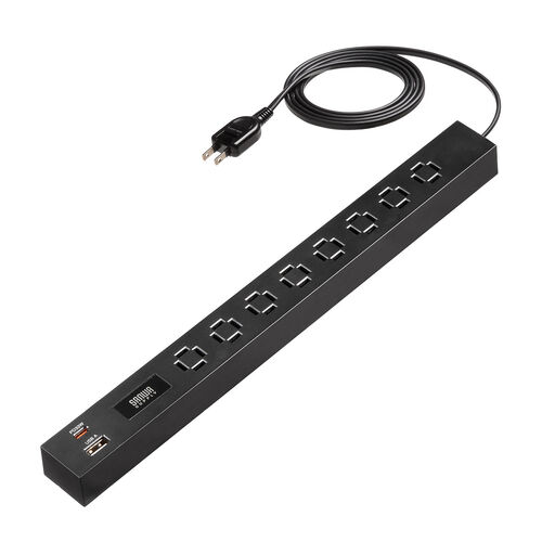 電源タップ（USB急速充電・PD33W・スリムタップ・AC8口・TypeC対応・縦横差し込み・1.5m・ACアダプタ対応・シンプルデザイン・スイングプラグ・ブラック）