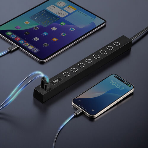 電源タップ（USB急速充電・PD33W・スリムタップ・AC8口・TypeC対応・縦横差し込み・1.5m・ACアダプタ対応・シンプルデザイン・スイングプラグ・ブラック）