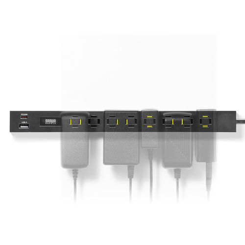 電源タップ（USB急速充電・PD33W・スリムタップ・AC8口・TypeC対応・縦横差し込み・1.5m・ACアダプタ対応・シンプルデザイン・スイングプラグ・ブラック）