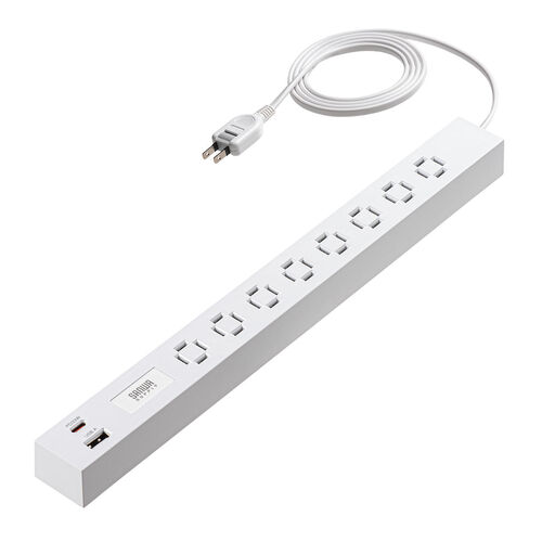 電源タップ（USB急速充電・PD33W・スリムタップ・AC8口・TypeC対応・縦横差し込み・1.5m・ACアダプタ対応・シンプルデザイン・スイングプラグ・ホワイト）