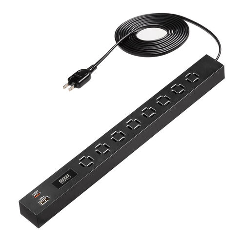 電源タップ（USB急速充電・PD33W・スリムタップ・AC8口・TypeC対応・縦横差し込み・3m・ACアダプタ対応・シンプルデザイン・マット調・スイングプラグ・ブラック）