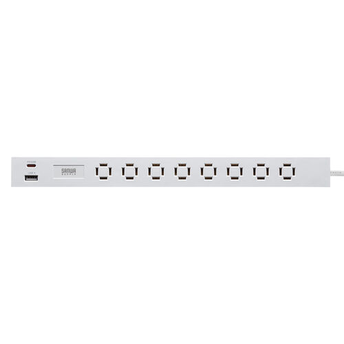 電源タップ（USB急速充電・PD33W・スリムタップ・AC8口・TypeC対応・縦横差し込み・3m・ACアダプタ対応・シンプルデザイン・マット調・スイングプラグ・ホワイト）