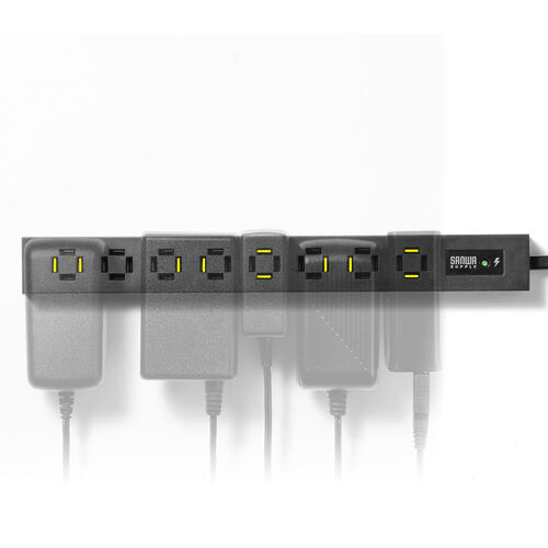 電源タップ（スリムタップ・AC8口・縦横差し込み・雷ガード・3m・ACアダプタ対応・シンプルデザイン・マット調・スイングプラグ・ブラック）