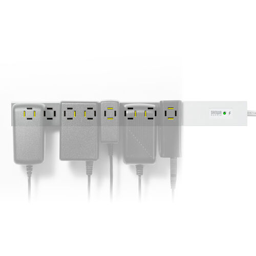 電源タップ（スリムタップ・AC8口・マグネット・雷ガード内蔵・一括集中スイッチ・縦横差し込み・車輪差し・2m・ACアダプタ対応・スイングプラグ・ホワイト）