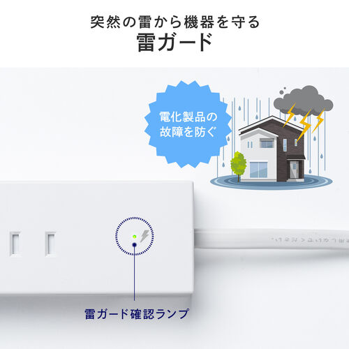 雷ガード電源タップ（10個口・マグネット付・一括集中スイッチ付・3m・ブラック）