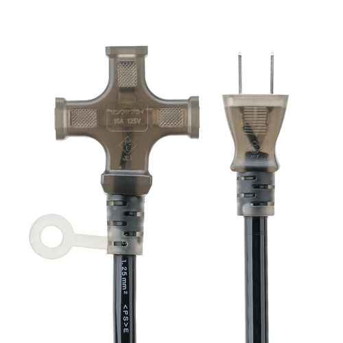 電源延長コード（5m・3個口・2極・高耐久・VCTケーブル・電源ケーブル・屋内用・ソフトケーブル・クリアブラック）