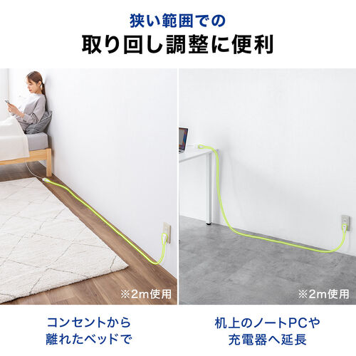 電源延長コード（3m・電源コード・延長・スイングプラグ・絶縁キャップ ）