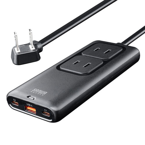 電源タップ（USB PD 65W・急速充電・GaN・1.5m・延長コード・【超薄型18mm】・Type-C×2 A×1 AC×2個口・コンセント・L型プラグ）