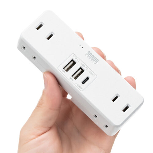 電源タップ（USB充電対応・Type-c 急速充電・20W・PD対応・9台同時接続・AC6個口・直挿し・コンパクト・小型・旅行・出張・コンセントタップ・ホワイト）