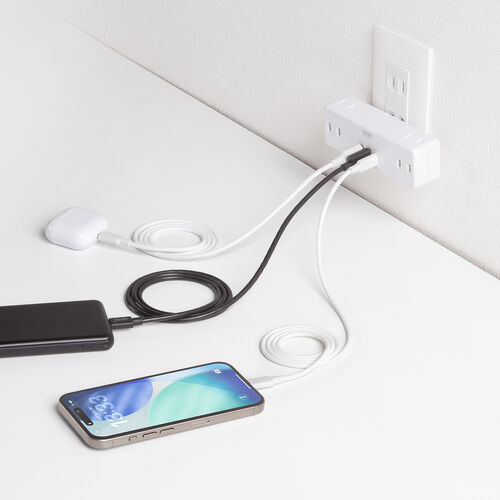 電源タップ（USB充電対応・Type-c 急速充電・20W・PD対応・9台同時接続・AC6個口・直挿し・コンパクト・小型・旅行・出張・コンセントタップ・ホワイト）