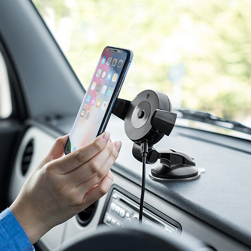 iPhone X/iPhone 8/iPhone 8 Plus/スマートフォン車載ホルダー（Qi充電対応・ダッシュボード取付・ゲル吸盤使用）
