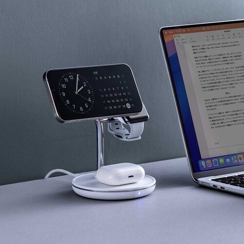 3in1 ワイヤレス充電器（MagSafe/Apple Watch認証品・充電スタンド・最大15W急速充電・iPhone 16/15/14/13/12・Apple Watch・AirPods）