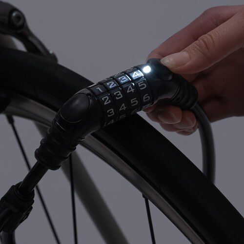 ダイヤル式自転車ワイヤーロック（LEDライト付き・シートポスト取付
