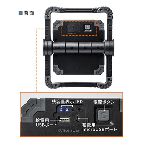 LED投光器（作業灯・充電式・屋外・アウトドア・最大20W・480ルーメン・バッテリー内蔵・COBチップ）