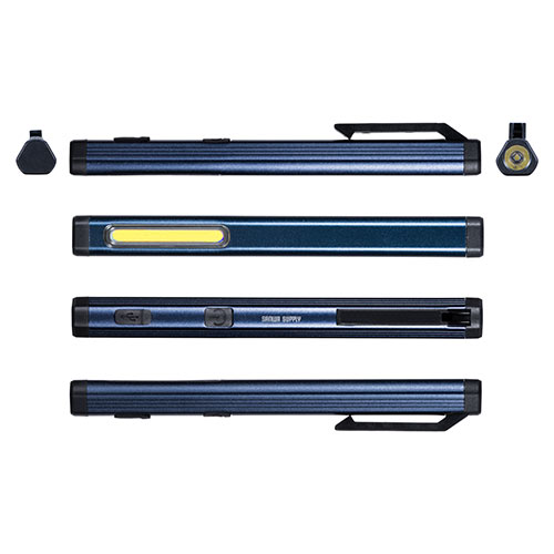 LEDライト（ペン型・USB充電式・マグネット内蔵クリップ・最大300ルーメン・ハンディーライト・スティックライト・COB・携帯可能）