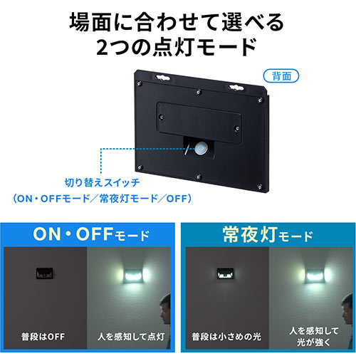 人感センサーライト（防犯・LED・ソーラー充電式・屋外用・壁設置・防水・防塵・IP54・300ルーメン・キントレ） LED036