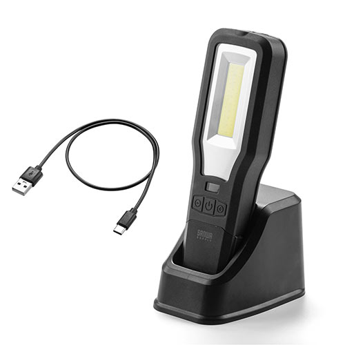 LEDライト(クレードル式・LED懐中電灯・USB充電式・マグネット・フック付き・最大500ルーメン・作業灯・防災・COBチップ）